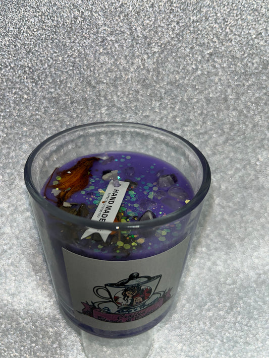 Handmade scented candles with gems.